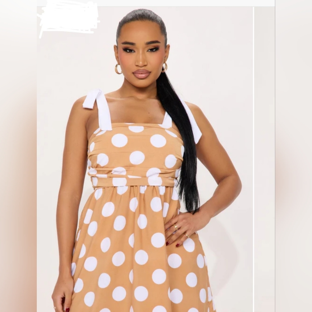 Fashion Nova Tan and White Polka Dot Maxi Dress - Picture 2 of 6